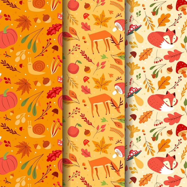 Free Vector hand drawn flat autumn patterns collection