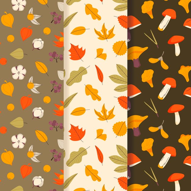 Free vector hand drawn flat autumn patterns collection