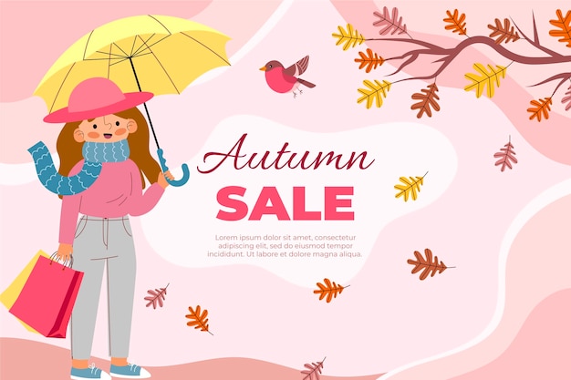 Hand drawn flat autumn sale background