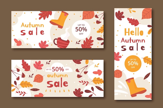 Hand drawn flat autumn sale banners set