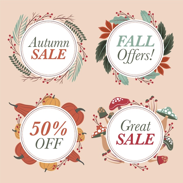 Free Vector hand drawn flat autumn sale labels collection