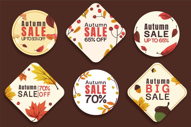 Hand drawn flat autumn sale labels collection