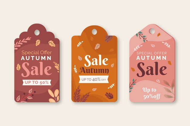 Hand drawn flat autumn sale labels collection