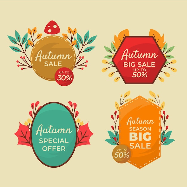 Hand drawn flat autumn sale labels collection