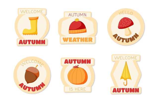 Hand drawn flat autumn sale labels collection