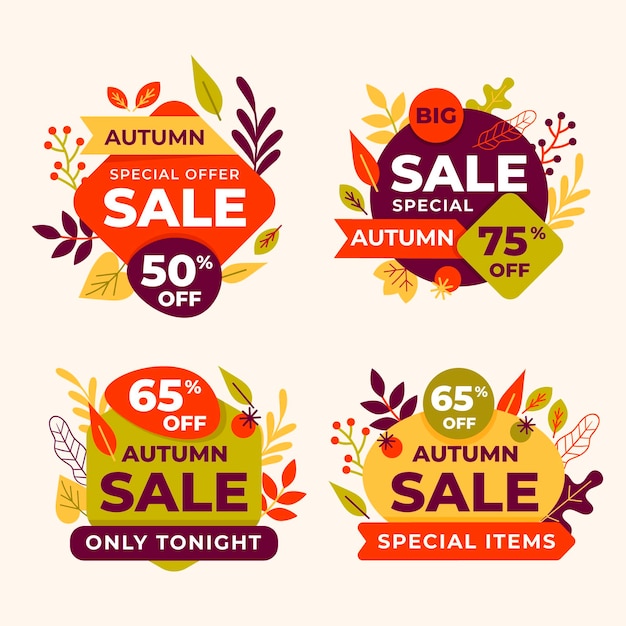 Hand drawn flat autumn sale labels collection