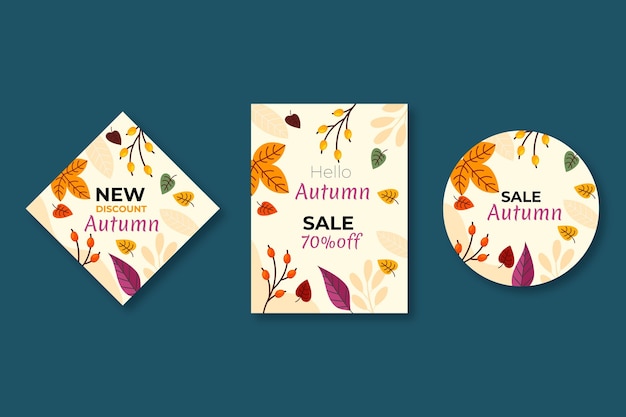 Hand drawn flat autumn sale labels collection