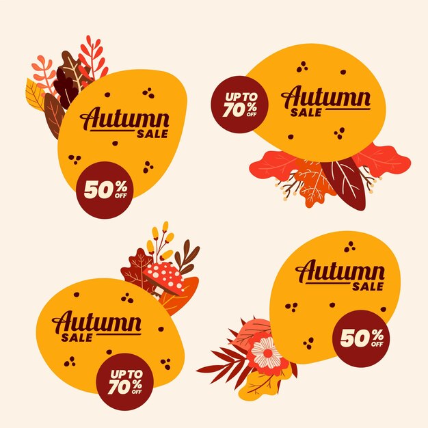 Hand drawn flat autumn sale labels collection