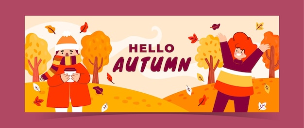 Hand drawn flat autumn social media cover template