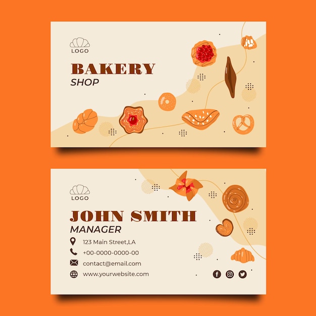 Hand drawn flat bakery business card