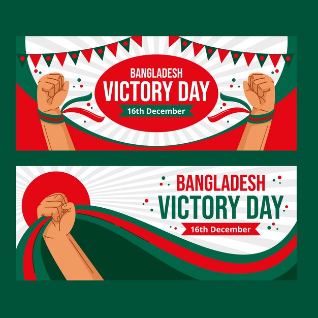 Hand drawn flat bangladesh victory day horizontal banners set