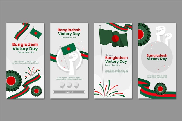 Free Vector hand drawn flat bangladesh victory day social media stories collection