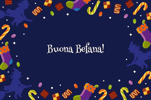 Hand drawn flat befana background