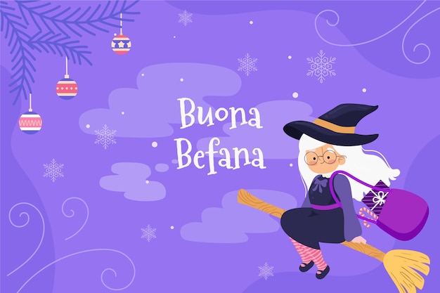 Hand drawn flat befana background