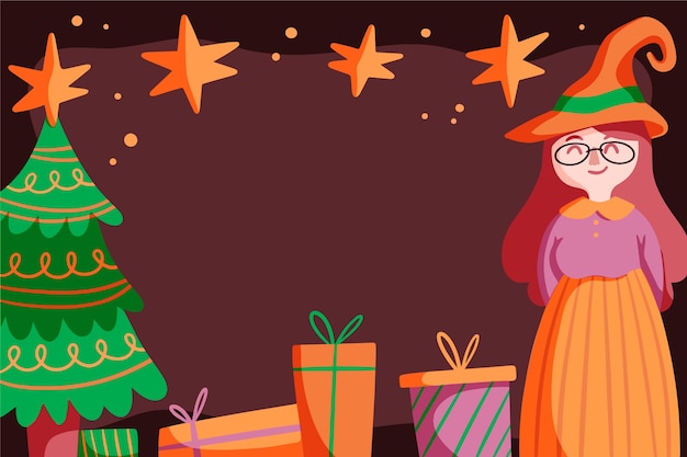 Hand drawn flat befana background