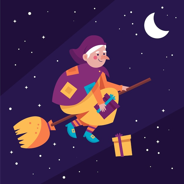 Hand drawn flat befana illustration