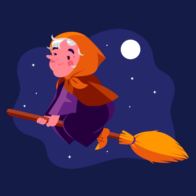 Hand drawn flat befana illustration