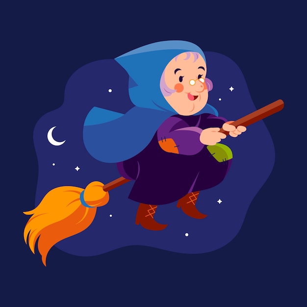 Hand drawn flat befana illustration