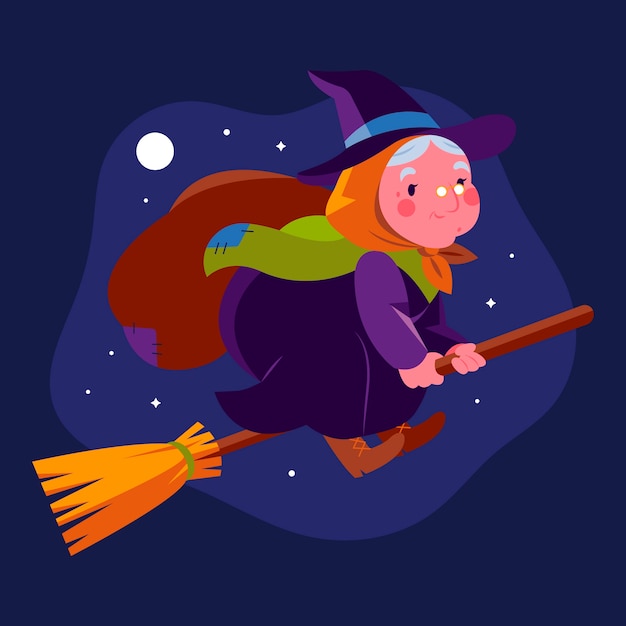 Hand drawn flat befana illustration