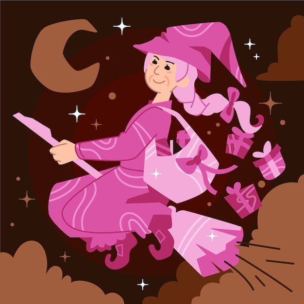 Hand drawn flat befana illustration