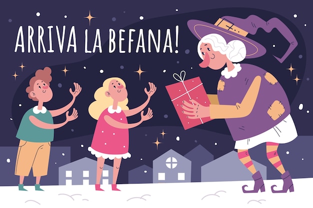 Free Vector hand drawn flat befana illustration