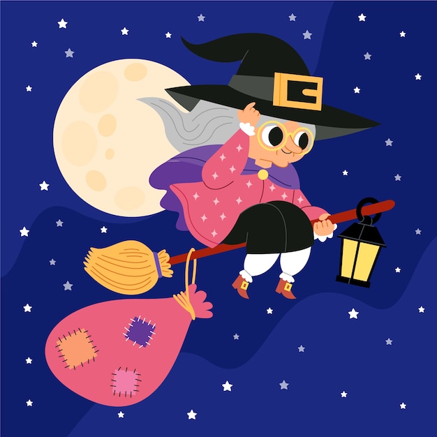 Hand drawn flat befana illustration