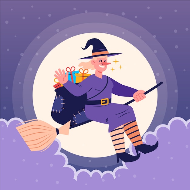 Free Vector hand drawn flat befana illustration