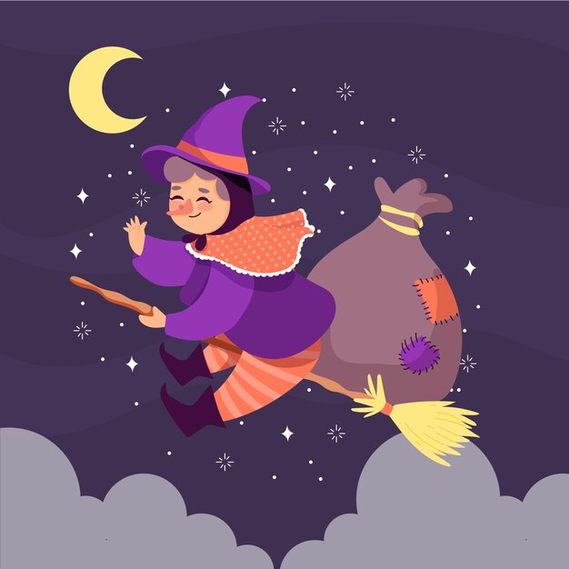 Hand drawn flat befana illustration