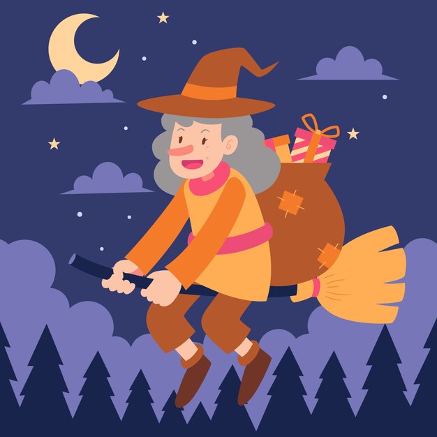 Hand drawn flat befana illustration