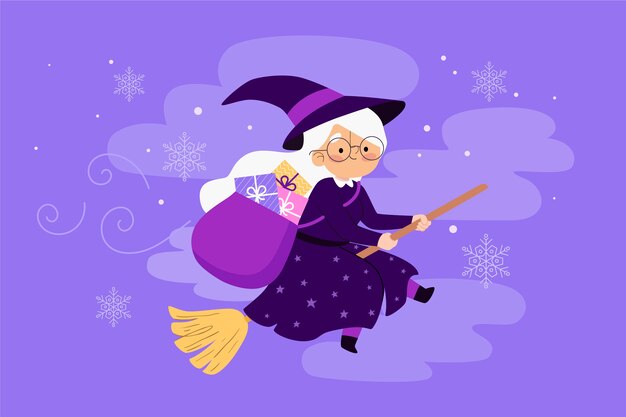 Hand drawn flat befana illustration