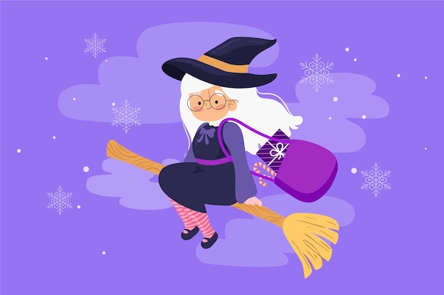 Hand drawn flat befana illustration