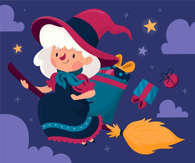 Free Vector hand drawn flat befana illustration