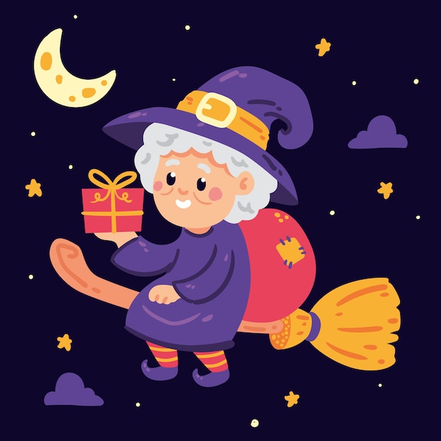 Hand drawn flat befana illustration