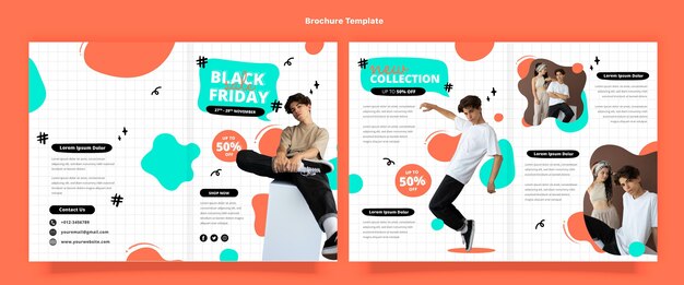 Hand drawn flat black friday brochure template