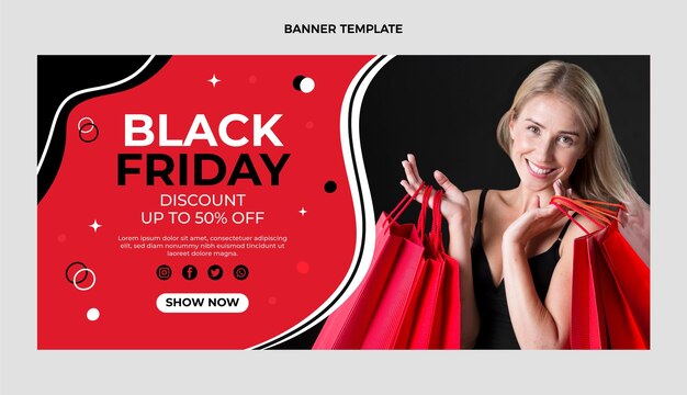 Hand drawn flat black friday horizontal sale banner