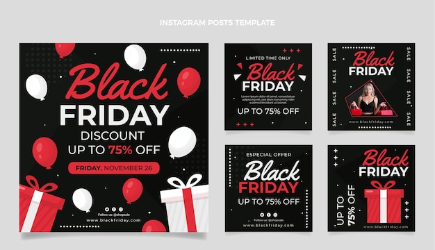 Free vector hand drawn flat black friday instagram posts collection