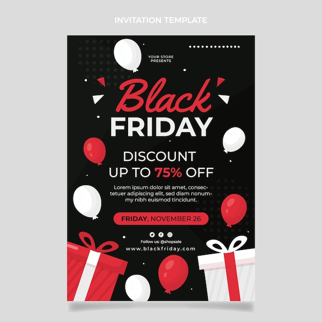 Hand drawn flat black friday invitation template