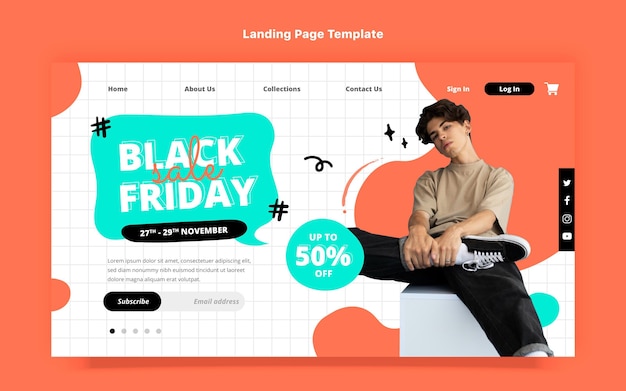 Hand drawn flat black friday landing page template