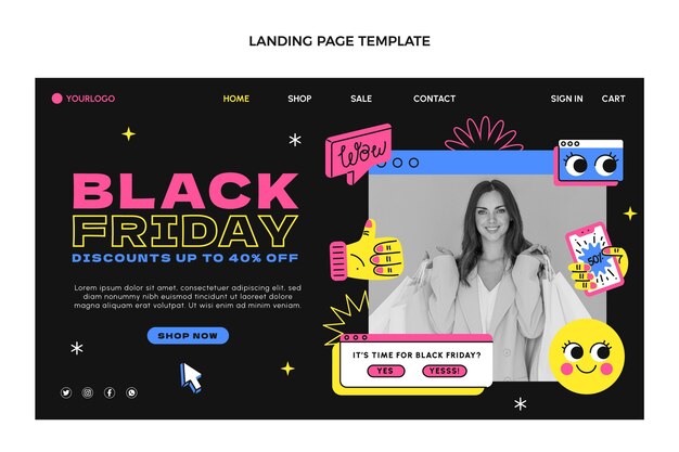 Hand drawn flat black friday landing page template