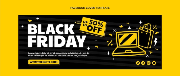 Hand drawn flat black friday social media cover template