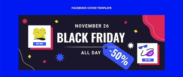 Hand drawn flat black friday social media cover template