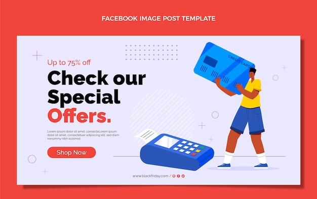 Hand drawn flat black friday social media post template