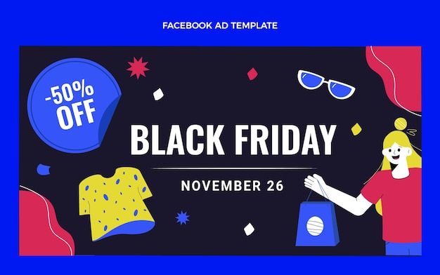 Hand drawn flat black friday social media promo template