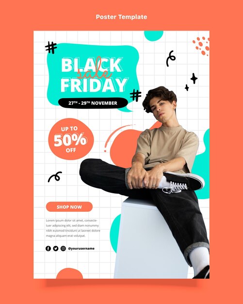 Hand drawn flat black friday vertical poster template