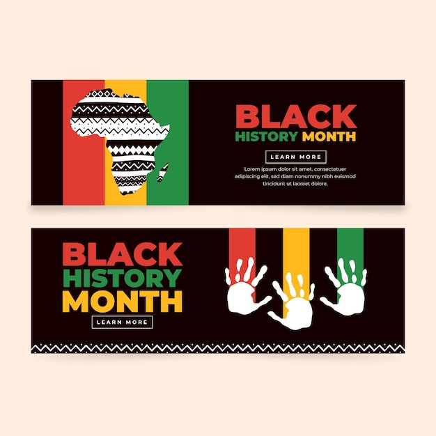 Free vector hand drawn flat black history month horizontal banners set