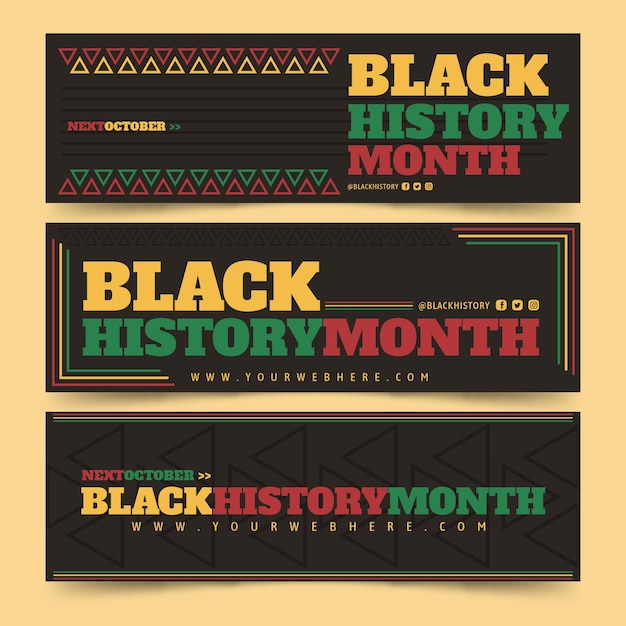 Free Vector hand drawn flat black history month horizontal banners set