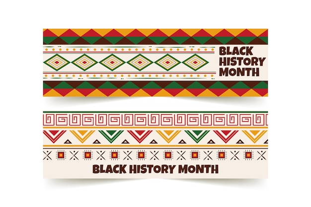 Free Vector hand drawn flat black history month horizontal banners set