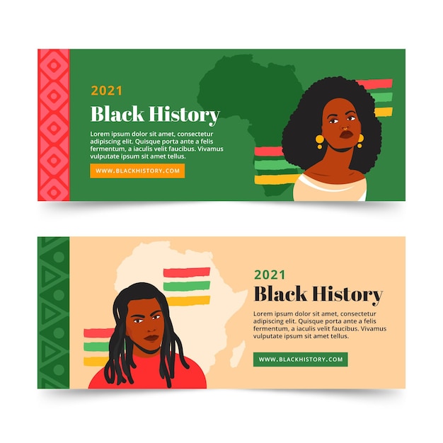 Hand drawn flat black history month horizontal banners set