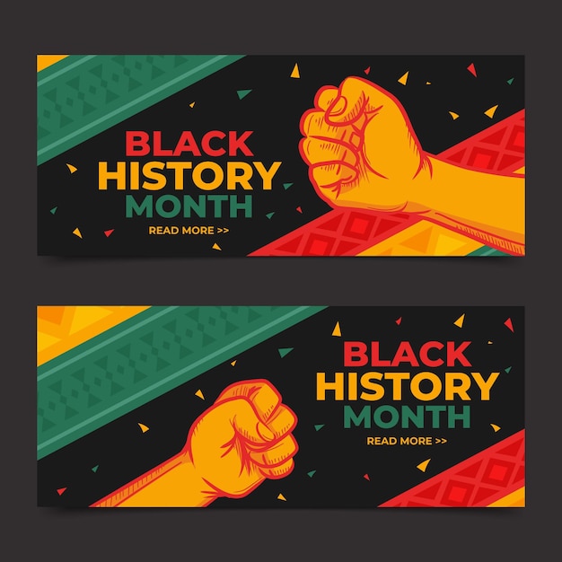 Free vector hand drawn flat black history month horizontal banners set