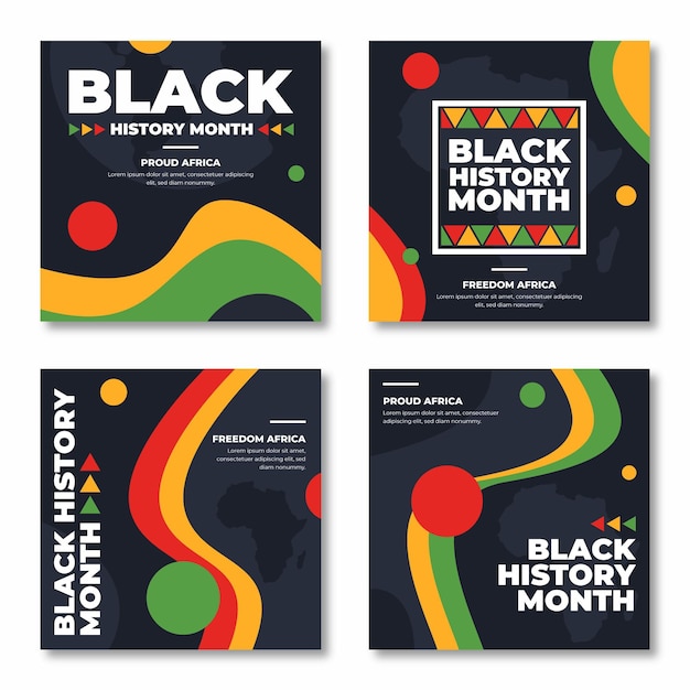 Free vector hand drawn flat black history month instagram posts collection